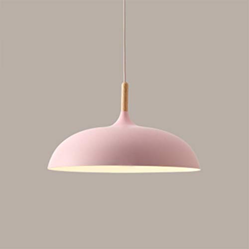 Modern Design Hängelampe Retro Rund Kronleuchter Holz Metall LED Pendellampe Innen 1-flammig E27 Deko Lampe für Restaurant Esszimmer Club Flur Schlafzimmer Esstisch Küche Art Licht Ø35*H23cm (Pink) Cover