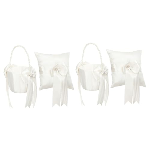 MAGICLULU 2 Sets Luxury Ring Pillow Flower Basket Perfect for Wedding Bridal Jewelry Set