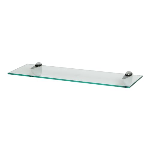 Harbour Housewares 1x Clair 60cm Étagère Murale en Verre Flottant - Salle de Bain Douche Cuisine Rayonnage Stockage Unité d'Affichage avec Supports Argentés