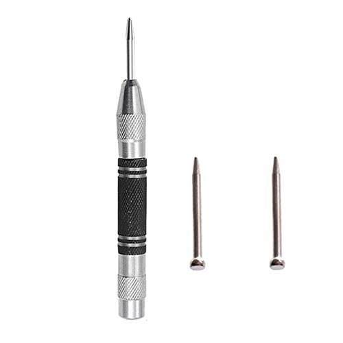 Automatic Centre Punch Woodworking Metal Drill Adjustable Spring Loaded Automatic Punch Hand Tools,1PCS 128mm Silver+2PCS Drills