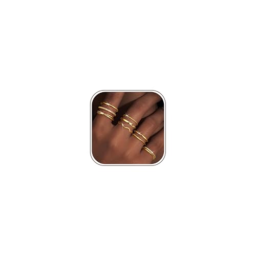 Tungary Gold Stackable Rings for Women Non Tarnish Open Adjustable Thin Thumb Rings 14K Gold Plated Stacking Cubic Zirconia Knuckle Pinky Ring Set Dainty Statement Promise Wedding Band Ring for Women