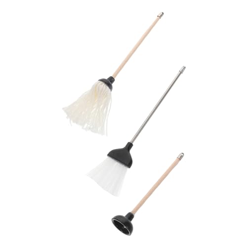 Toddmomy Dollhouse Miniature Cleaning Kit Mop Broom and Plunger Set Perfect for Tiny Spaces Dollhouse Bathroom Cleaning Set