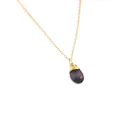Amethyst Birthstone Necklace – February Gemstone Jewelry, 14k Gold Filled Briolette, Handmade Gift for Her