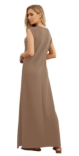 Image of GRECERELLE 2026 Women Year-Round Casual Round Neck Loose Split Wrinkle-Free Long Maxi Vacation Dress with Pockets (XXS-4XL)