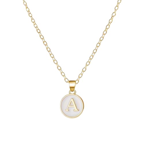 Image of Giftana Alphabet Locket with Chain, White Enamel Letter A-Z Pendant Necklace for Girls, Personalized Initial Name Gold Plated Pendant Necklace Gift for Girlfriend, Valentines Day Gifts for Woman