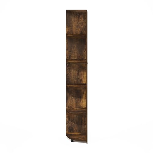 Image of Furinno ECON Corner Shelf, 5-Tier Corner Book Shelf, Storage Shelves, Display Rack, Bookshelf, for Organization and Storage, Living Room, Home Office, Amber Pine