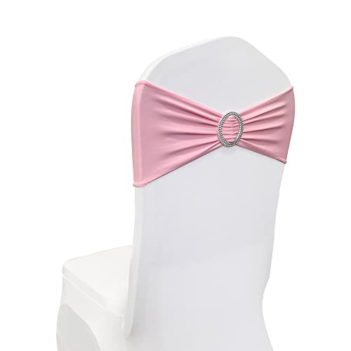 Image of Spandex Chair Sashes Bands, Pink, 50PCS | Stretch Chair Ties Bows, With Buckle Slider, For Wedding Party Banquet Decoration