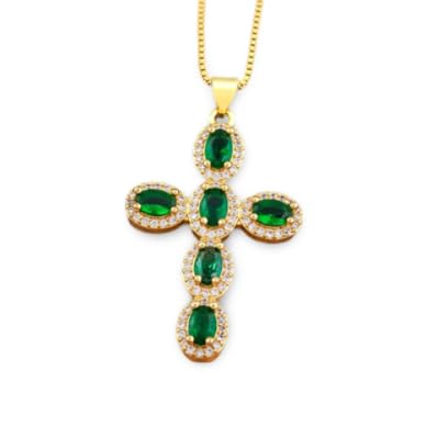 Collier de Bijoux de Mariage Grand Brillant avec Pendentif Croix de Couleurs pour Fille et Femme