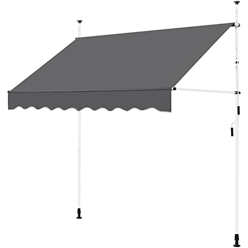 Yaheetech 2.5x1.2m Adjustable Balcony Awning Manual Retractable Garden Awning Standing Sun Shade Shelter Canopywith Hand Crank for Patio/Gazebo/Garden/Restaurant/Cafe No Drilling Dark Grey