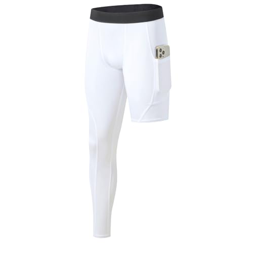 Men’s One Leg Compression Pants Full Length Tight Basketball 1/2 Single Leg Long Pant Base Layer Leggings Underwear