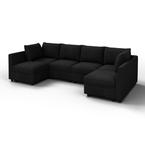 Image of HONBAY Modular U Shaped Sectional Sofa with Storage,Black