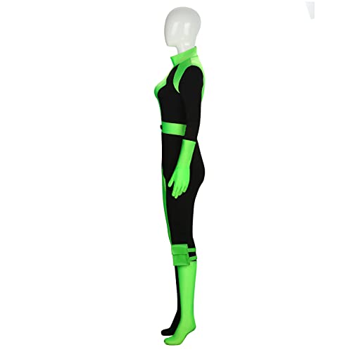 Materuis Shego Costume Bodysuit Female Kim Possible Cosplay Outfits Zipper Halloween Elastic Spandex Jumpsuit Adult Size
