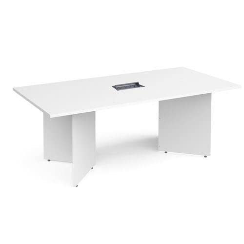 Office Monster Pennington rectangular boardroom table 2000mm x 1000mm in white with central cutout and Aero power module