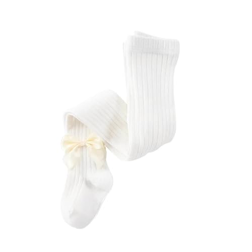 Baby Girls’ Spring Autumn Cotton Knit Tights - Fashion Bowknot Design, Soft Pantyhose for Toddlers & Kids(WHITE,8-10Years)