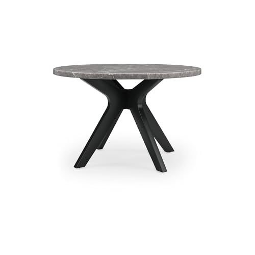 Signature Design by Ashley Glinari Contemporary Faux Marble Tabletop Dining Table with Cross-Shaped Base, Gray & Black