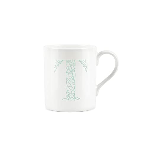 Purely Home Floral Green Letter T Mug - Fine Bone China Small Coffee Tea Mug Present Personalised Initial Gift - Image 2