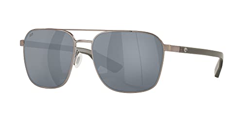 Costa Del Mar Mens Wader Rectangular Sunglasses, Brushed Gunmetal/Grey Silver Mirrored Polarized-580P, 58 mm