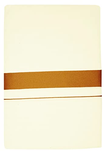 Image of Mens Thick Border 100% Cotton Cream Dhoti 4.0 Meters Double Mundu /Vesti