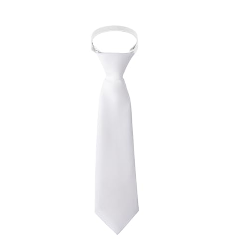 Sucrain 1pcs Boys Necktie Pre-tied Adjustable Neck Strap Tie for Wedding Graduation School Uniforms (White)