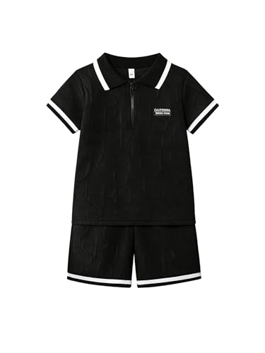 Image of Yoxindax Boys Clothes 2-Piece Casual Street Style Turn-Down Collar Half Zip Kids 4-12 Years Teen Boys Summer Outfits