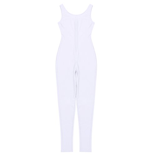 Agoky Women's Sleeveless One Piece Tank Unitard Jumpsuit Stretch Spandex Bodysuit Rompers White Large #TOP5