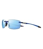 Revo Sunglasses Descend N: Polarized Lens with Rimless Rectangular Frame, Crystal Blue Frame with Blue Water Lens