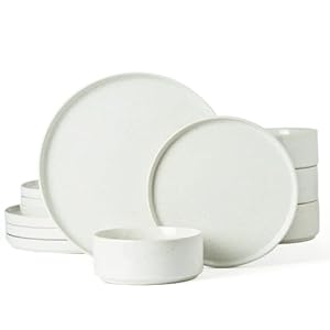Famiware Nebula Plates and Bowls Set, 12 Pieces Dinnerware Sets, Dishes Set for 4, White