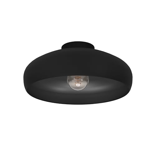 Eglo Luminaire plafonnier Mogano, lustre salon au style industriel en métal noir, lampe de plafond pour chambre à coucher et couloir, douille E27