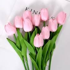 Image of CosaCentrum Beautiful Decorative Artificial Tulip Flower Bunches for Home decor (Baby Pink, Pack of 9)