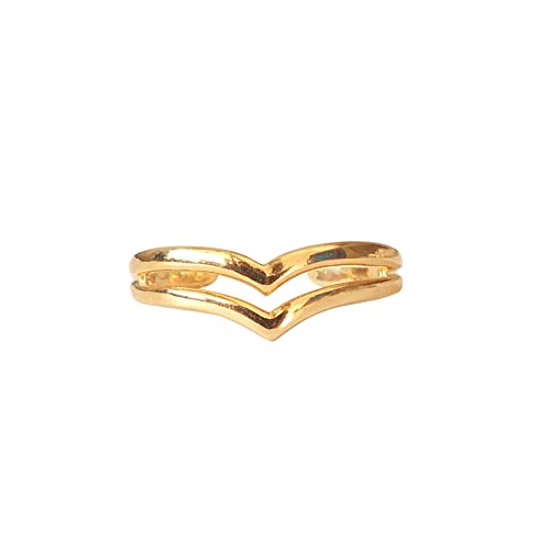 14K Yellow Gold Plated Over 925 Sterling Silver Chevron V Double Band Toe Ring/Knuckle Ring - Small, Adjustable, Dainty Handmade By Miya Jewelry Creations #TOP3