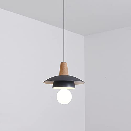 Luminaire de cuisine à longueur réglable avec finitions en bois naturel et métal noir