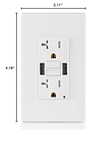 Image of Leviton GUSB2-W 20A SmartlockPro GFCI Combination Type A USB in-Wall Charger Outlet, USB Charger for Smartphones and Tablets, White