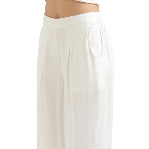 Image of SAADAA Palazzo Pants for Women Half-Elasticated Waistband | Palazzo for Women in Soft Viscose Fabric | Regular Fit with Mid Rise Waist & Deep Pockets | Versatile for Formal & Casual Wear