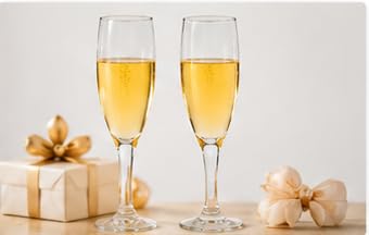 Image of Champagne Flute Glass Set of 2, Crystal Clear Sparkling Wine Glasses, Elegant Long Stem Toasting Glasses for Champagne, Mimosa, Cocktail, Wedding, Party & Home Bar Celebration Wedding Glass