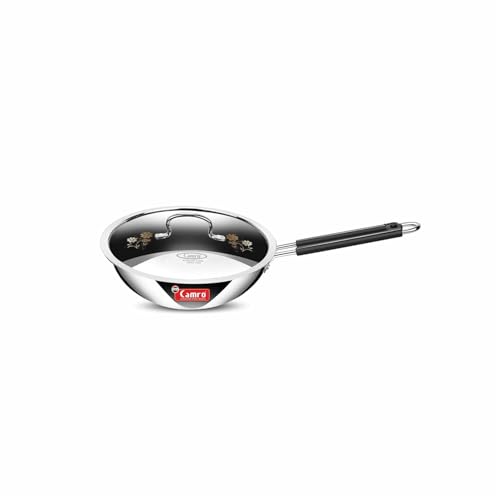 Image of Camro Triply Artisian Deep Fry Pan with Lid (10 No, 0.8 Liters) | Induction Friendly Dishwasher Safe | Gas Stove Compatible.