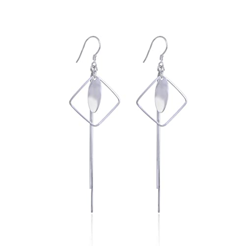 Boucle d'oreille cartilage argent 925 femme avec losange pendant à glands