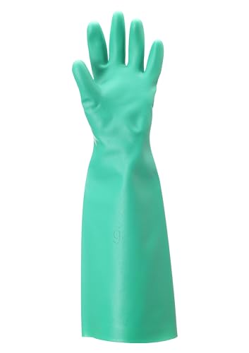 Image of Ansell AlphaTec 37-185 Chemical-Resistant Nitrile Gloves, Liquid and Splash Protection, Food-Handling, Silicone and Latex-Free Work Glove, Waterproof, Reusable, Green, Size M (1 Pair)