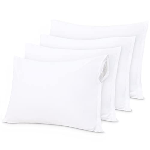 Ntbay 4 Pack Zippered Waterproof Standard Pillow Protectors, Super Soft Quiet Zip Pillow Protectors, 20X26 Inches Jersey Pure White Waterproof Pillow Cases Covers #TOP18