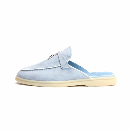 Image of XOBZJH Designer Women's Mules Flat Heel - Suede Leather Flats with Tassel Detail, Comfortable Slip-On Backless Loafers,Casual & Work Shoes
