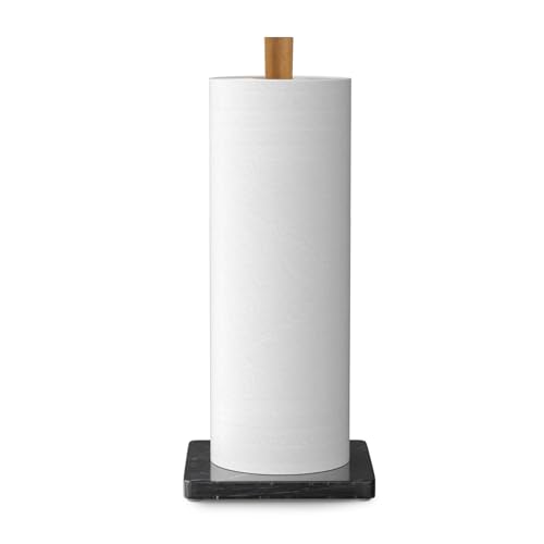 Buruis Wood Paper Towel Holder, Marble Base Modern Decorative Countertop Stan...