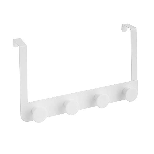 LOLAhome Percha Puerta 4 colgadores Blanco de Metal y ABS de 35x20 cm