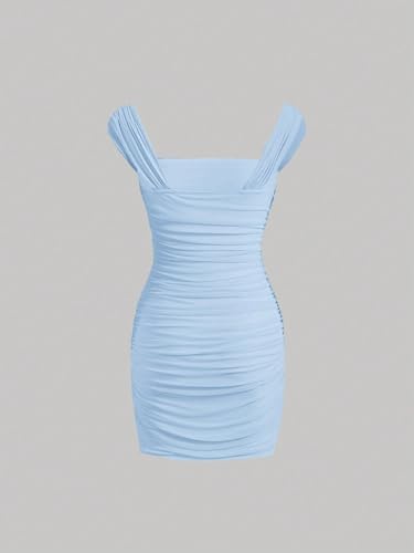 Women's Summer Solid Ruched Sleeveless Dress Mini Dress2