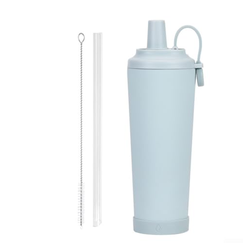 Contenedor aislado para bebidas, capacidad de 830 ml con agarre magnético y mecanismo fiable a prueba de fugas (azul y blanco)