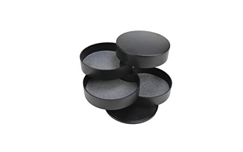 Jewelry Organizer, Small Jewelry Box Earring Holder for Women, Jewelry Storage Box 4-Layer 360 Degree Rotatable Jewelry Accessory Storage Tray with Lid for Rings Bracelets,Travel Jewelry Tray Case (Black)