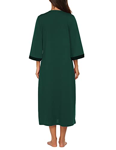 Image of Ekouaer Women Zipper Robe 3 /4 Sleeves Loungewear Dress Full Length Sleepwear Pockets Housecoat Nightgown Long Bathrobe