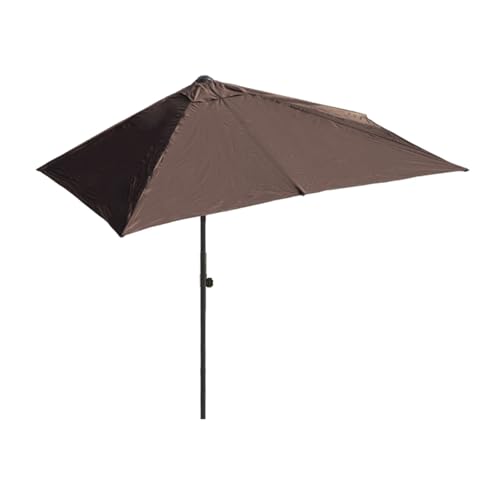 Sombrilla de pared para patio con manivela de elevación, altura ajustable, protección UV, resistente al viento, base de relleno de agua para balcón y jardín, parasol rectangular (marrón + base de 270°