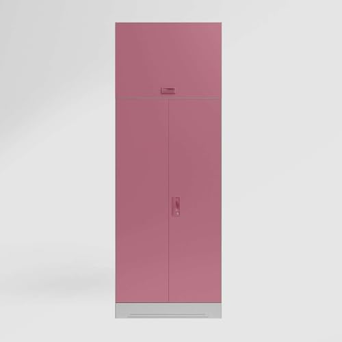 Image of Godrej Interio Almirah Slimline 2-Door Steel Almirah, Cupboard for Clothes (Royal Ivory and Dusty Rose), 1-Year Warranty, 1 Locker, 4 Shelves, Over Head Unit