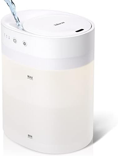 Xburan Cool Mist Humidifiers for Bedroom, 3.5L Top-Fill Air Humidifier & Essential Oil Diffuser with Ambient Light, 3 Mist Levels, Quiet Operation, 32-Hour Duration, Humidifiers for Large Room Baby Plants,White