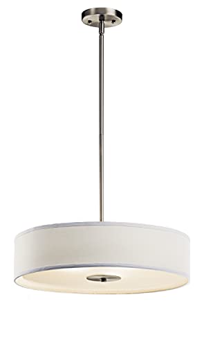 Kichler 42121NI Semi Flush Drum Pendant Lighting, Brushed Nickel 3-Light (20 W x 12 H) 300 Watts,Small (20 Width)