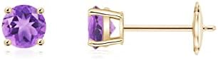 ANGARA Natural Round Amethyst Stud Earrings in 14K Solid Gold/Pla...